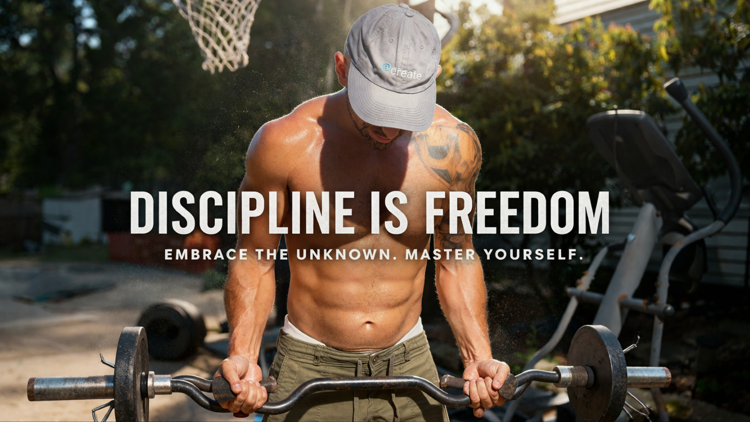 man lifting weights outdoors in sunlight showing discipline and self mastery mindset